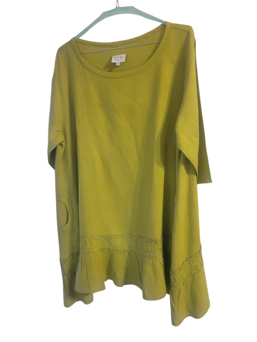 Heart's Desire Praire Plus Size Lime Green Scoop Neck Ruffled Bottom Linen Dress